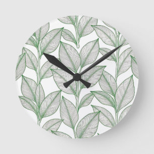 Horloge Ronde Motif botanique de feuille de laurier vert