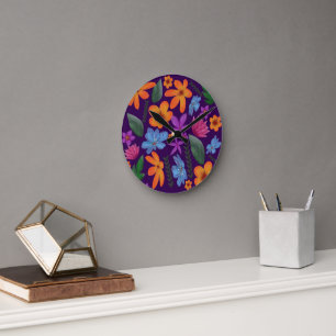 Horloge Ronde Motif botanique floral aquarelle lumineux Esthétiq