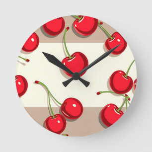 Horloge Ronde Motif Cerise Gras Vibrations Rétro d'Été