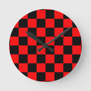 Horloge Ronde Motif chèque À damiers rouge
