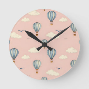 Horloge Ronde Motif Ciel Montgolfière Rêveur