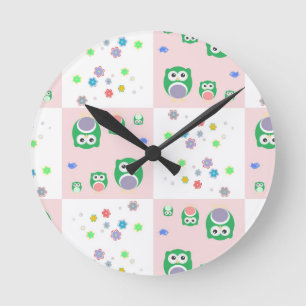 Horloge Ronde Motif coloré de hibou pour des enfants