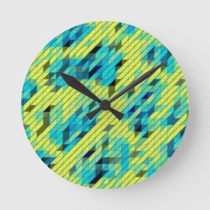 Horloge Ronde Motif COOL bleu vert jaune 
