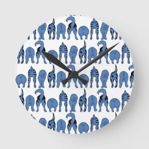 Horloge Ronde Motif Culs de Chien Bleu