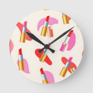 Horloge Ronde Motif de beauté de rouge à lèvres ludique