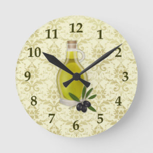 Horloge Ronde Motif de bouteille et de damassé d'huile d'olive