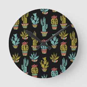 Horloge Ronde Motif de cactus de grunge foncé
