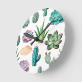 Horloge Ronde Motif de cactus succulent à l'aquarelle (Angle)