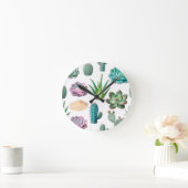 Horloge Ronde Motif de cactus succulent à l'aquarelle (Maison)