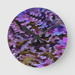 Horloge Ronde Motif de camouflage bleu, rose et sienne