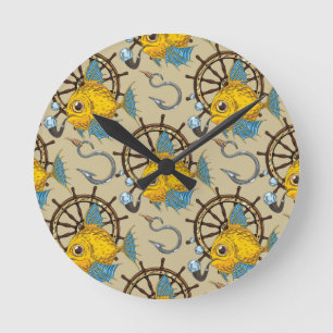 Horloge Ronde Motif de capitaine de la marine marchande poisson