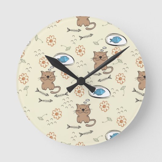Horloge Ronde motif de chat et de poissons (Recto)