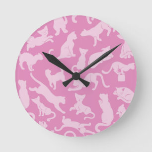 Horloge Ronde Motif de chat rose