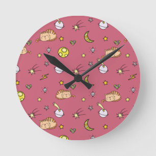 Horloge Ronde Motif de chat spatial mignon – Chaton cosmique ado