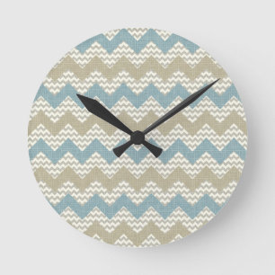 Horloge Ronde Motif de Chevron sur la texture de toile