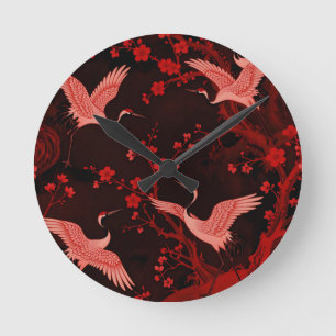 Horloge Ronde Motif de chinoiserie de fleurs de cerisier à la gr