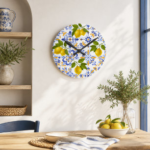 Horloge Ronde Motif de citron agrumes méditerranéen