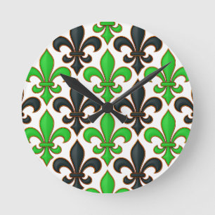 Horloge Ronde Motif de conception de fleur de lis baroque noir v