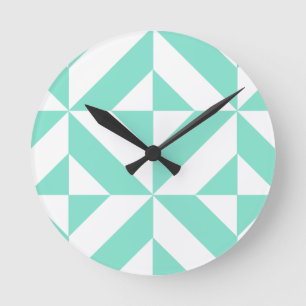 Horloge Ronde Motif de cube géométrique vert Seafoam