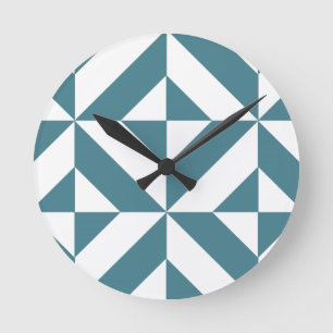 Horloge Ronde Motif de cube vert géométrique profond Turquoise