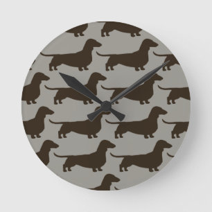 Horloge Ronde Motif de Dachshunds - Silhouettes de Chien Wiener