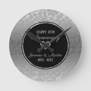Horloge Ronde Motif de Damas Gradient Argent Anniversaire