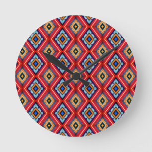 Horloge Ronde Motif de diamant rouge et bleu dramatique