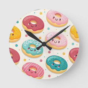 Horloge Ronde Motif de Donuts