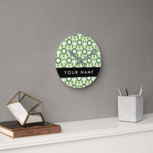 Horloge Ronde Motif de feuille, feuilles vertes, votre nom