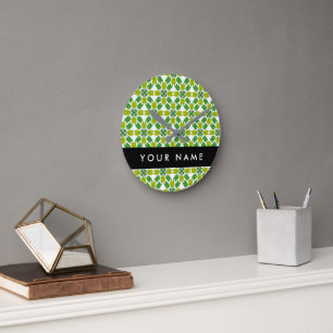 Horloge Ronde Motif de feuille, feuilles vertes, Votre nom