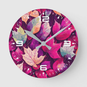 Horloge Ronde Motif de feuilles d'automne colorées-68218
