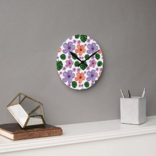 Horloge Ronde Motif de feuilles florales esthétique botanique sa