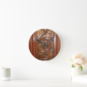 Horloge Ronde motif de fleur de bois sculpté (Maison)