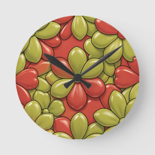 Horloge Ronde Motif de fleur rouge vert gras à pétale de coeur b