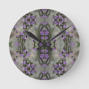 Horloge Ronde Motif de fleur sauvage Héliotrope à sel pourpre