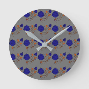 Horloge Ronde Motif de fleurs colorées sur Arrière - plan gris
