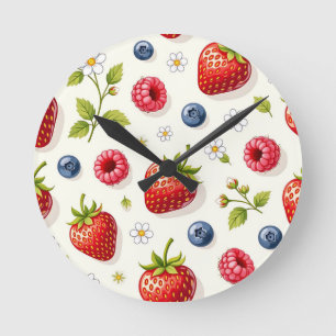 Horloge Ronde Motif de fleurs de cerisier Fruits d'été frais