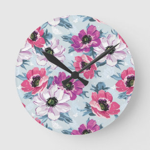 Horloge Ronde Motif de fleurs de couleur d'élégance sur le ble
