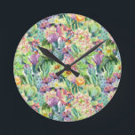 Horloge Ronde Motif de floraison exotique de cactus d'aquarelle<br><div class="desc">Cactus de floraison d'aquarelle exotique avec le motif de fleurs.  © et ® Bigstock® de | - tous droits réservés.</div>