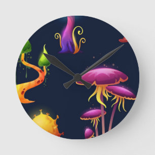 Horloge Ronde Motif de forêt de champignons de fantaisie – Magiq