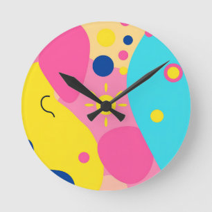 Horloge Ronde Motif de formes organiques ludiques et colorées