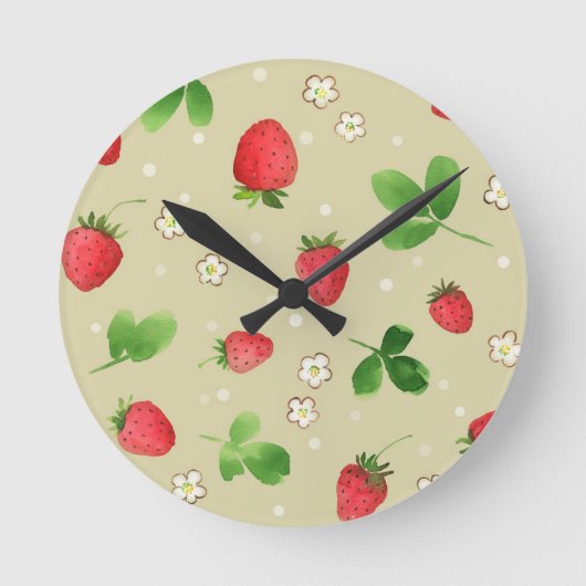 Horloge Ronde Motif de fraises d'aquarelle (Recto)