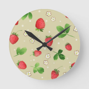 Horloge Ronde Motif de fraises d'aquarelle