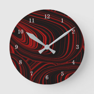 Horloge Ronde Motif de géocode Abstrait noir et rouge