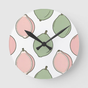 Horloge Ronde Motif de goyave verte rose