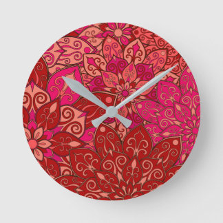 Horloge Ronde Motif de mandala rouge et rose