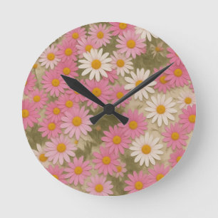 Horloge Ronde Motif de marguerite florale rétro Design esthétiqu