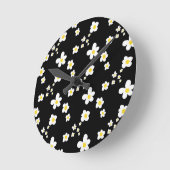 Horloge Ronde Motif de marguerite tendance noir jaune blanc, mod (Angle)