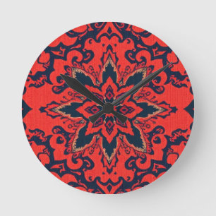 Horloge Ronde Motif de médaillon persan orné rouge bleu de luxe