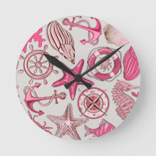 Horloge Ronde Motif de mer rose